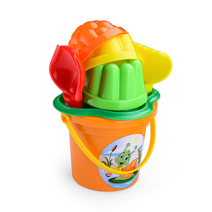 Фото к товару Набор №26: ведро малое, ситечко-цветок, совок №2, грабельки №2, 3 формочки Набор №26: ведро малое, ситечко-цветок, совок №2, грабельки №2, 3 формочки