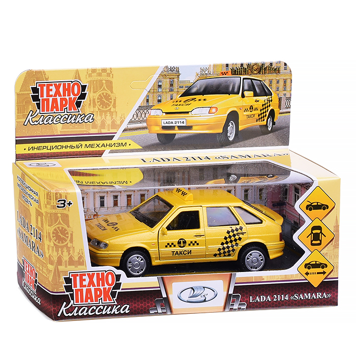 Фото к товару Машина металл Lada -2114 "Samara" Такси, 12 см, (откр. двери, баг,) инерц., в коробке Машина металл Lada -2114 "Samara" Такси, 12 см, (откр. двери, баг,) инерц., в коробке