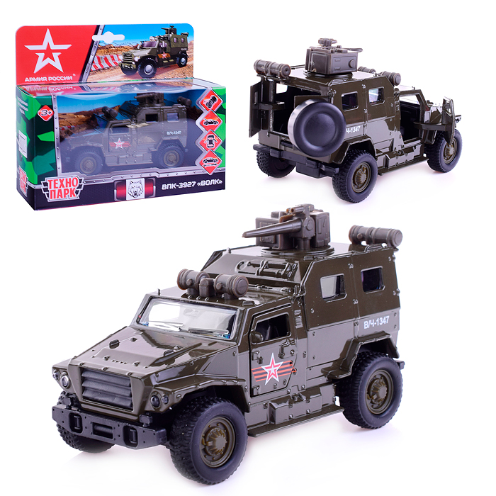 Машина металл Армия России, ВПК-3927 волк, 12 см, (дв, баг., под.дет.,) иннрц., в коробке