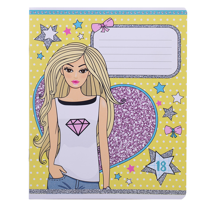 Тетрадь 18л клетка А5 ВД лак Блестки Тетрадь 18л клетка А5 ВД лак Блестки