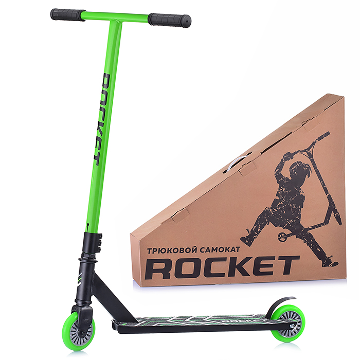 Самокат трюковый ROCKET,колеса PU/пластик 100 мм,ABEC 7, зелёный