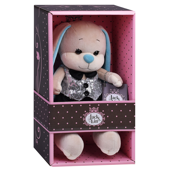 Зайчик Жак в серебряной жилетке и брюках, 20 см, 