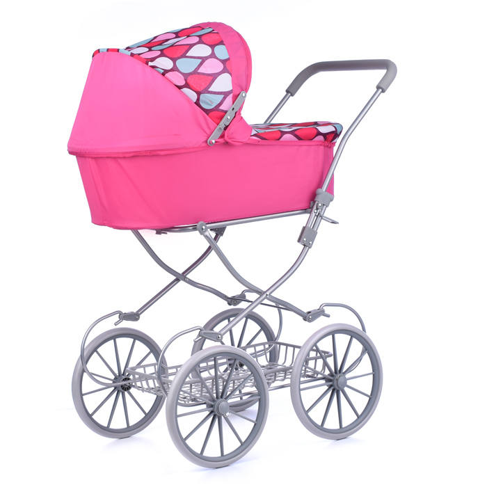 Коляска-люлька 9673 для кукол, металлическая, с корзиной, цвет розовая капля