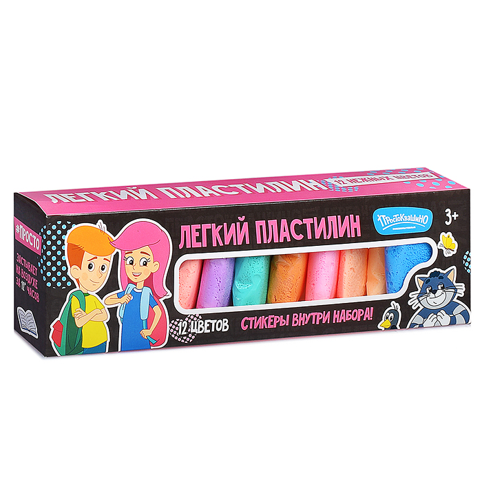 Легкий пластилин "Простоквашино" 12 шт нежного цвета