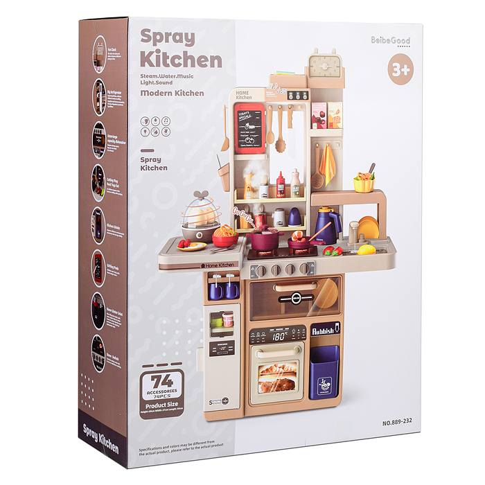 Фото к товару Игровой набор 889-232 "Кухонный гарнитур" бежевый 74 предмета (свет, звук, пар, слив воды) в коробке Игровой набор 889-232 "Кухонный гарнитур" бежевый 74 предмета (свет, звук, пар, слив воды) в коробке