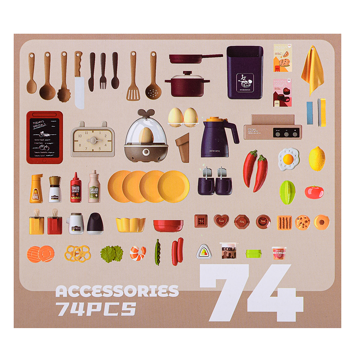 Фото к товару Игровой набор 889-232 "Кухонный гарнитур" бежевый 74 предмета (свет, звук, пар, слив воды) в коробке Игровой набор 889-232 "Кухонный гарнитур" бежевый 74 предмета (свет, звук, пар, слив воды) в коробке