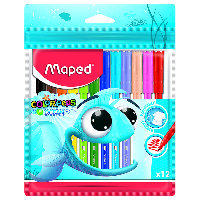 Фломастеры 12 цв  "Color'peps Ocean" смываемые, вент. колп, упак. с европодвесом