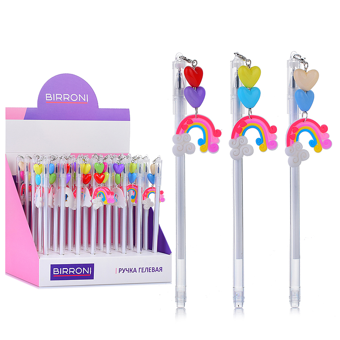 Ручка гелевая  синяя  с подвесом "Радуга" 0,5 