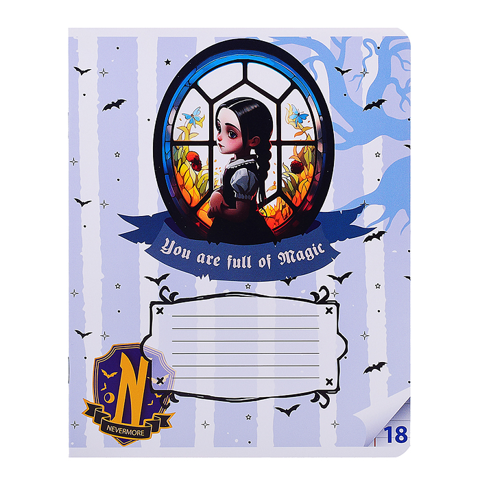 Фото к товару Тетрадь 18 л. линейка "Вэнсдэй коллаж" формат А5, на скрепке, с полями Тетрадь 18 л. линейка "Вэнсдэй коллаж" формат А5, на скрепке, с полями