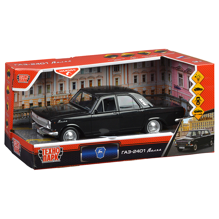 Фото к товару Машина пластик ГАЗ-2401 23 см, (двери, свет-звук, 4 кноп, черный) инерц, в коробке Машина пластик ГАЗ-2401 23 см, (двери, свет-звук, 4 кноп, черный) инерц, в коробке