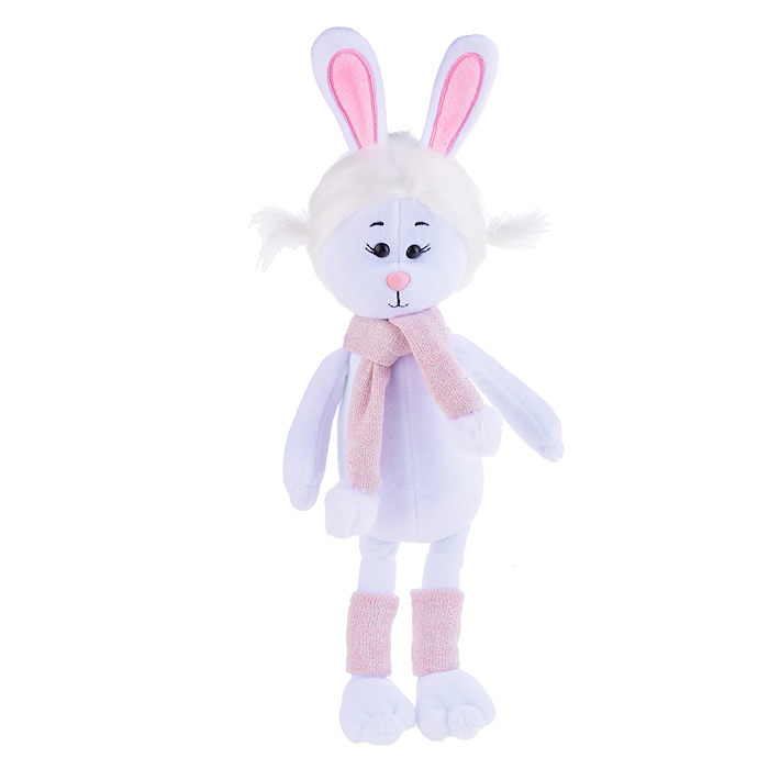 Зайка Зефирка, в шарфике и гетрах, 25см