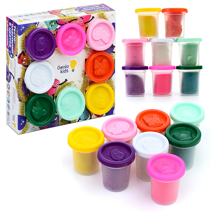 Набор для лепки "Тесто-пластилин с блестками" 8 цветов Набор для лепки "Тесто-пластилин с блестками" 8 цветов