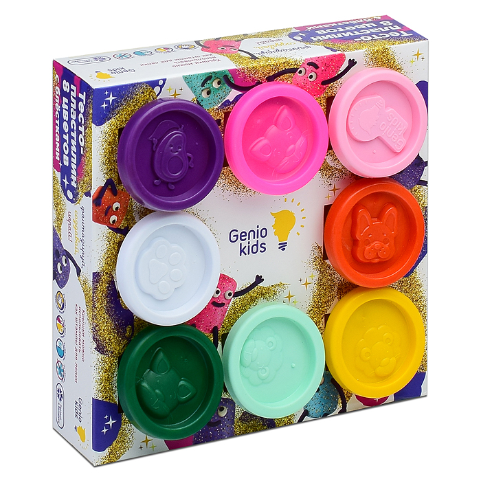 Фото к товару Набор для лепки "Тесто-пластилин с блестками" 8 цветов Набор для лепки "Тесто-пластилин с блестками" 8 цветов