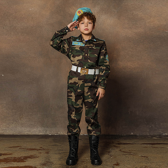 Костюм "Десантник" (рубашка, брюки, тельняшка, берет, ремень) размер 140-72 Костюм "Десантник" (рубашка, брюки, тельняшка, берет, ремень) размер 140-72