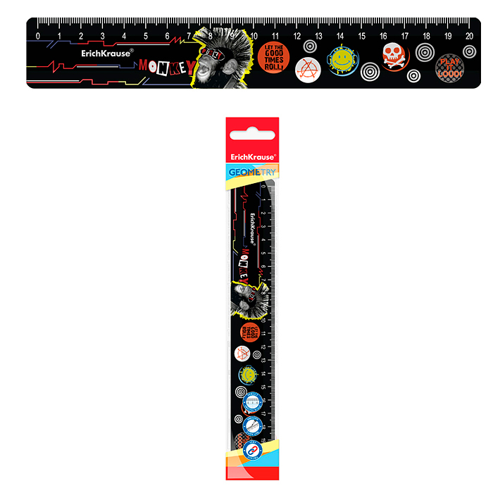 Линейка пластиковая Punky Monkey, 20см, во флоупаке Линейка пластиковая Punky Monkey, 20см, во флоупаке