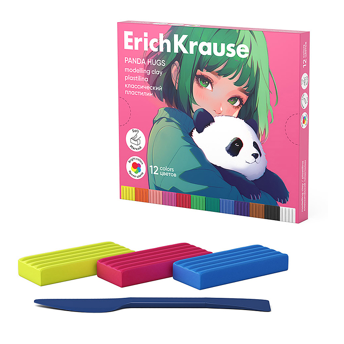 Пластилин классический Panda Hugs 12 цветов со стеком, 180 г (в коробке 12 шт) Пластилин классический Panda Hugs 12 цветов со стеком, 180 г (в коробке 12 шт)