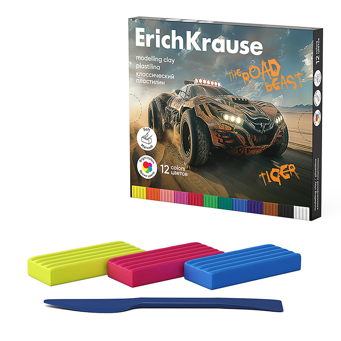 Пластилин классический Road Beast 12 цветов со стеком, 180 г (в коробке 12 шт) Пластилин классический Road Beast 12 цветов со стеком, 180 г (в коробке 12 шт)