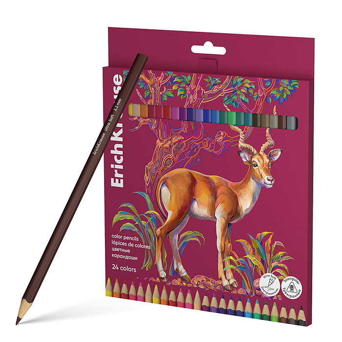 Карандаши цветные деревянные Safari трехгранные, грифель 3,3 мм, 24 цвета 