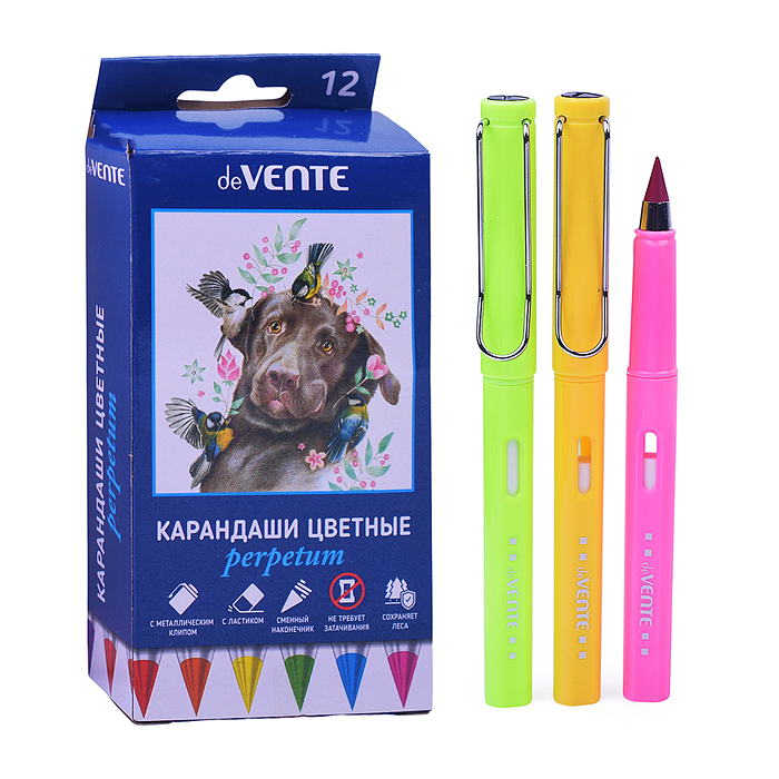 Карандаши цветные вечные "Perpetum" 12 цветов, с наконечником из специального сплава