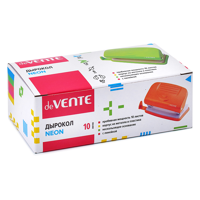 Фото к товару Дырокол "Neon" (10 листов) пластиковый с линейкой, в картонной коробке, неоновый желтый Дырокол "Neon" (10 листов) пластиковый с линейкой, в картонной коробке, неоновый желтый
