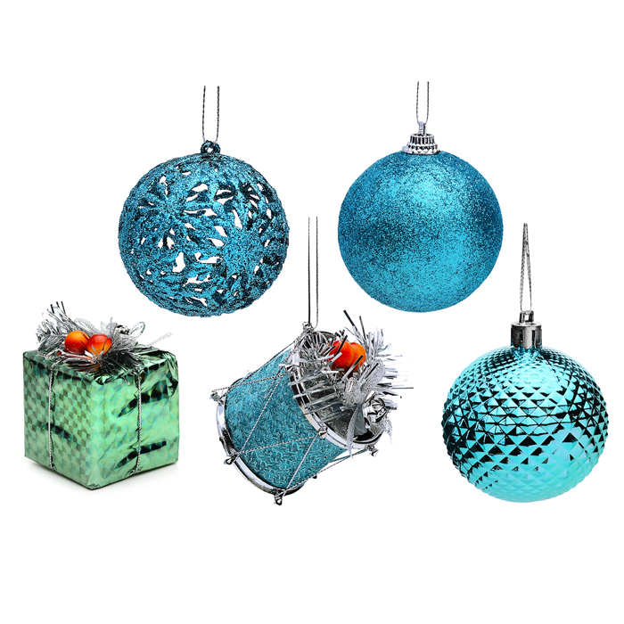 Набор новогодних шаров S1666 "Новогодний переполох" голубые (6см*15шт)