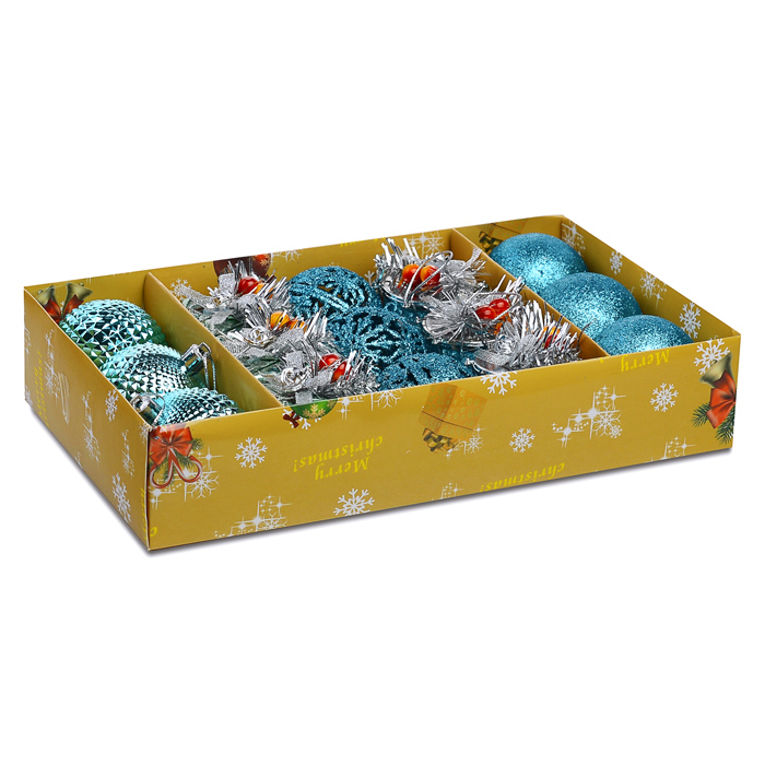 Набор новогодних шаров S1666 "Новогодний переполох" голубые (6см*15шт)