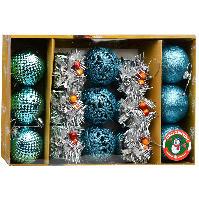 Набор новогодних шаров S1666 "Новогодний переполох" голубые (6см*15шт)