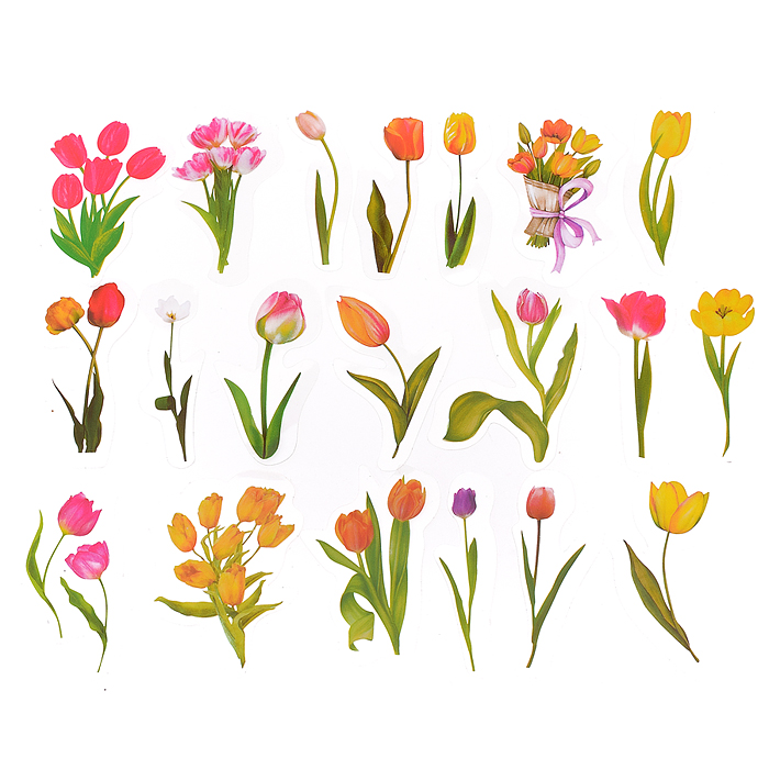 Набор наклеек для творчества "Tulips" от 2x6 см до 5x6 см, ПВХ, в пластиковом пакете с блис Набор наклеек для творчества "Tulips" от 2x6 см до 5x6 см, ПВХ, в пластиковом пакете с блис