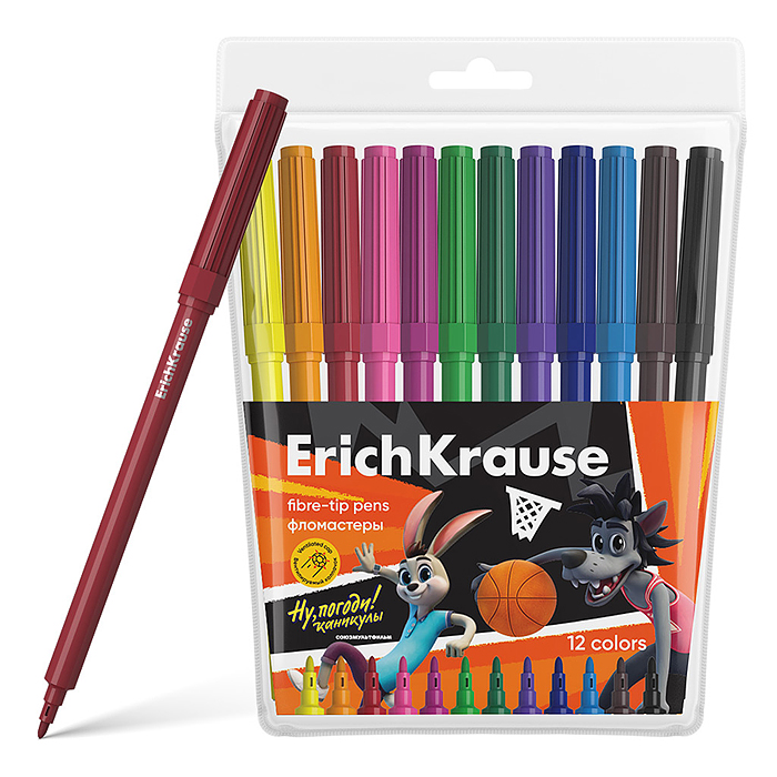 Фломастеры 12 цв. "Ну, Погоди! Каникулы" (в футляре с европодвесом)