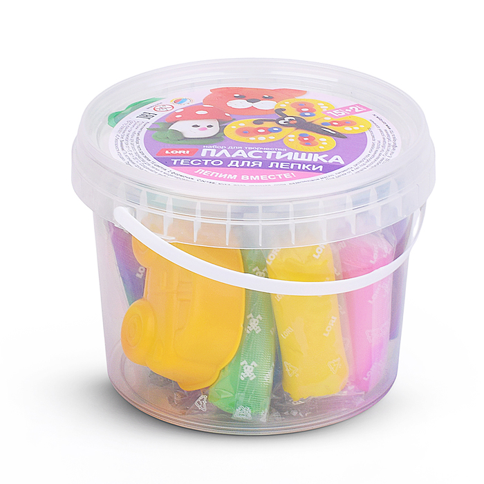Пластишка. Тесто для лепки 15 цв по 24 гр с формочками (ведерко с ручкой)