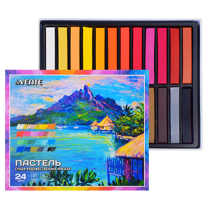 Пастель сухая художественная мягкая 24 цвета, квадратное сечение 65x10 мм, в картонной кор Пастель сухая художественная мягкая 24 цвета, квадратное сечение 65x10 мм, в картонной кор