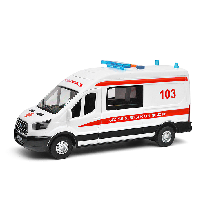 Фото к товару Машина пластик свет-звук Ford transit скорая 22,5 см, двери, 4 кнопки Машина пластик свет-звук Ford transit скорая 22,5 см, двери, 4 кнопки