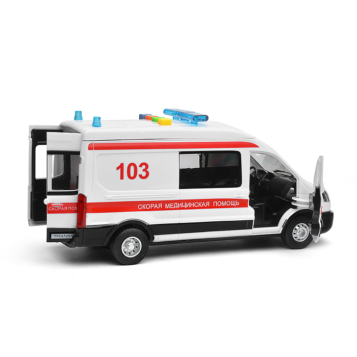 Фото к товару Машина пластик свет-звук Ford transit скорая 22,5 см, двери, 4 кнопки Машина пластик свет-звук Ford transit скорая 22,5 см, двери, 4 кнопки