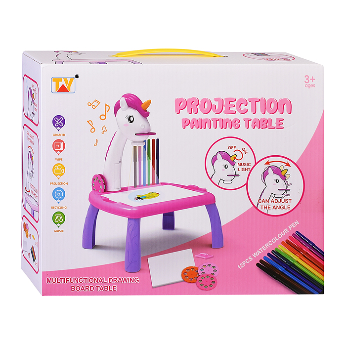 Фото к товару Доска для рисования 2200-6 "Единорожка" с проектором, в коробке Доска для рисования 2200-6 "Единорожка" с проектором, в коробке