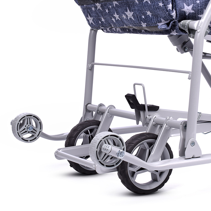 Фото к товару Коляска комбинированная "Наши детки 6" джинс со звездами (серый каркас) Коляска комбинированная "Наши детки 6" джинс со звездами (серый каркас)