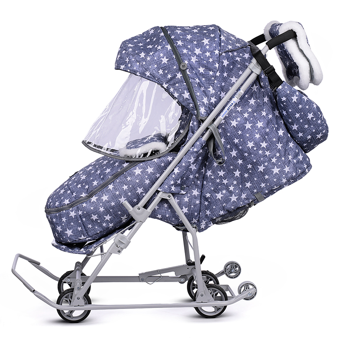 Фото к товару Коляска комбинированная "Наши детки 6" джинс со звездами (серый каркас) Коляска комбинированная "Наши детки 6" джинс со звездами (серый каркас)