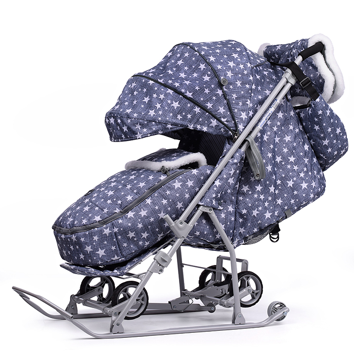 Фото к товару Коляска комбинированная "Наши детки 6" джинс со звездами (серый каркас) Коляска комбинированная "Наши детки 6" джинс со звездами (серый каркас)