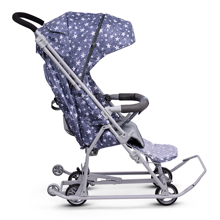 Фото к товару Коляска комбинированная "Наши детки 6" джинс со звездами (серый каркас) Коляска комбинированная "Наши детки 6" джинс со звездами (серый каркас)