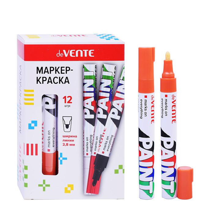 Маркер-краска оранжевая, круглый алюминиевый корпус, с клипом, нитро-основа, пулевидный наконечник