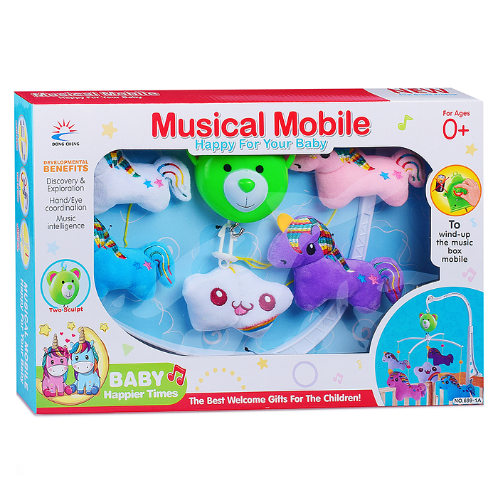 Фото к товару Мобиль 699-1A "Единорожки" на кроватку, в коробке Мобиль 699-1A "Единорожки" на кроватку, в коробке