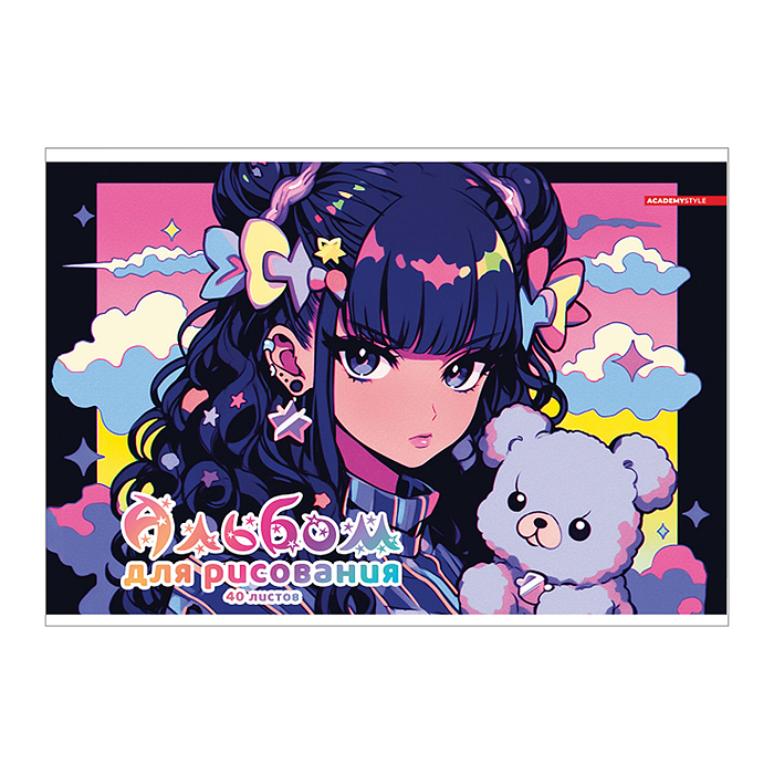 Альбом для рисования 40л. "Девочка с мишкой" софт-тач лам Альбом для рисования 40л. "Девочка с мишкой" софт-тач лам