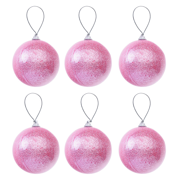 Набор елочных шаров S1801 (6см*6шт) розовый Набор елочных шаров S1801 (6см*6шт) розовый