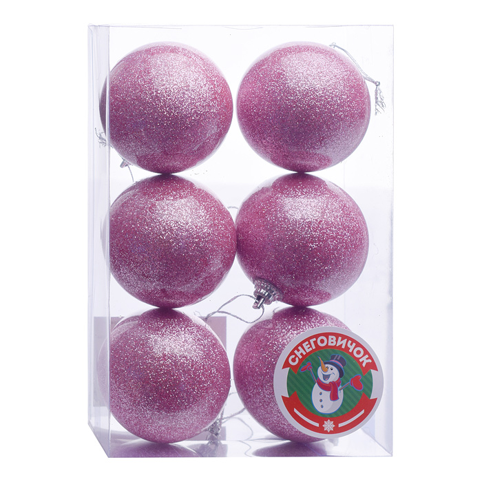 Набор елочных шаров S1801 (6см*6шт) розовый