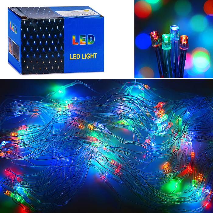 Электрогирлянда светодиодная Сетка, 3*2м, 192 лампы, цветная