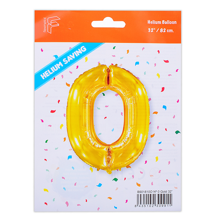 Шар (32''/81 см) Цифра, 0, Золото, 1 шт. в уп.