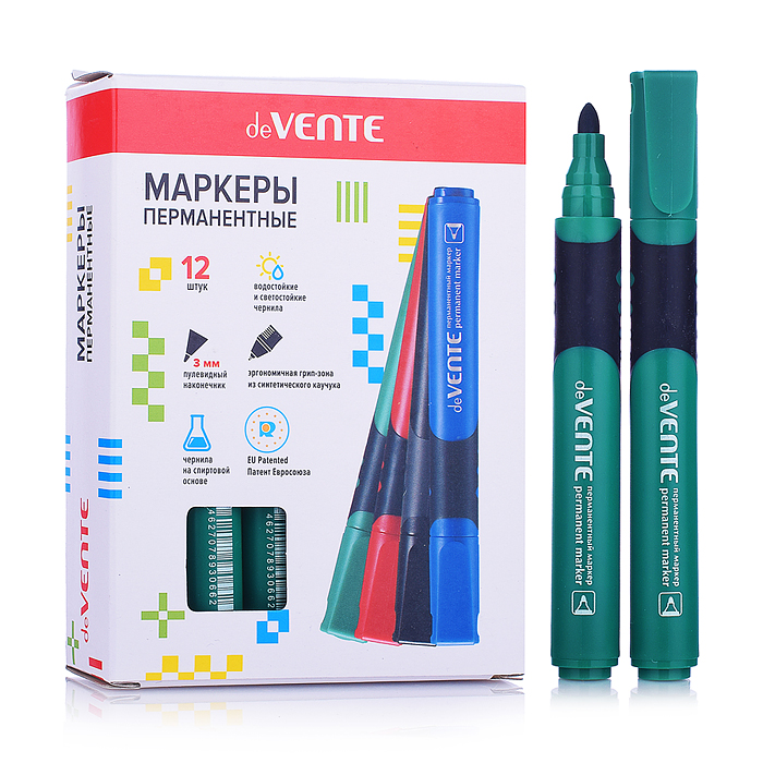 Маркер перманентный круглый корпус с каучуковыми вставками, с клипом, пулевидный наконечни