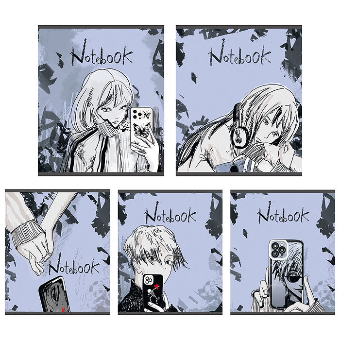 Тетрадь 48л. клетка, А5 "Мобильная" скрепка Тетрадь 48л. клетка, А5 "Мобильная" скрепка