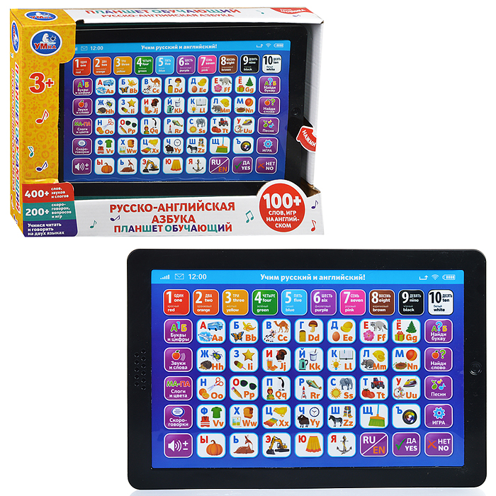 Планшет обучающий. Русско-английская азбука (400 слов, звуков, слогов., .бат. ) в коробке Планшет обучающий. Русско-английская азбука (400 слов, звуков, слогов., .бат. ) в коробке