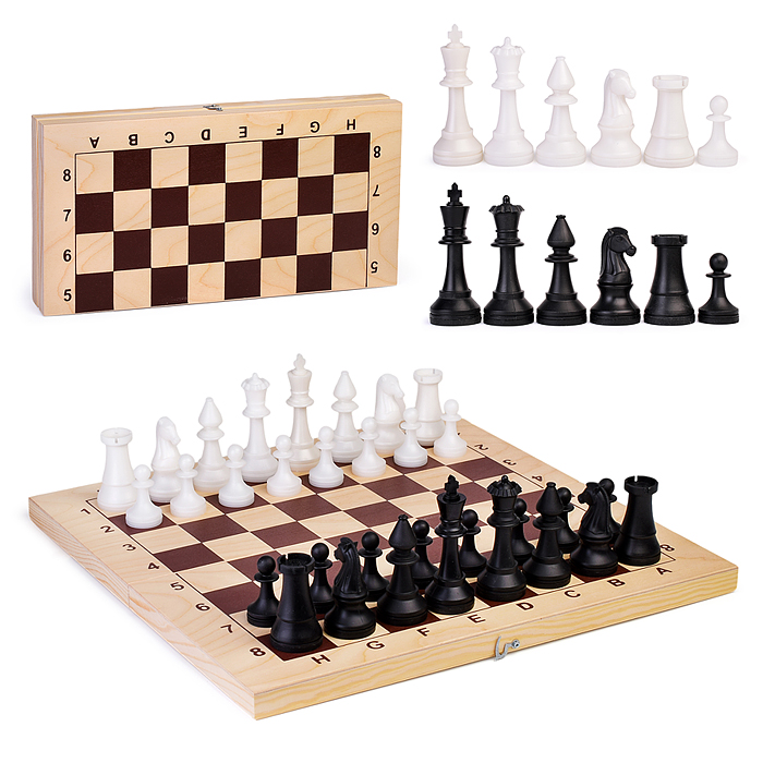 Шахматы гроссмейстерские пластиков с деревянной доской (фигуры пластик) высота короля 105мм, пешки 