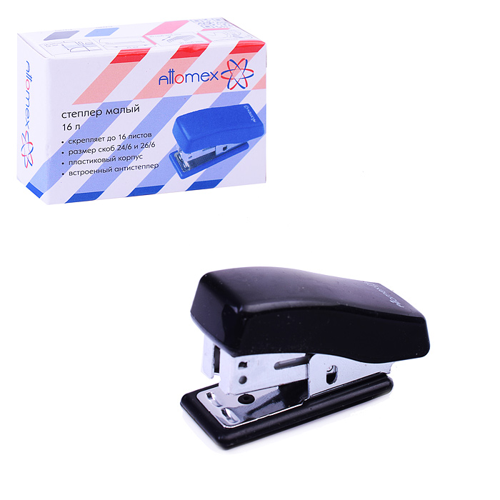 Степлер "Attomex" 24/6&26/6 (мощность 16 листов, глубина скрепления 18,5 мм) малый пластиковый, со в